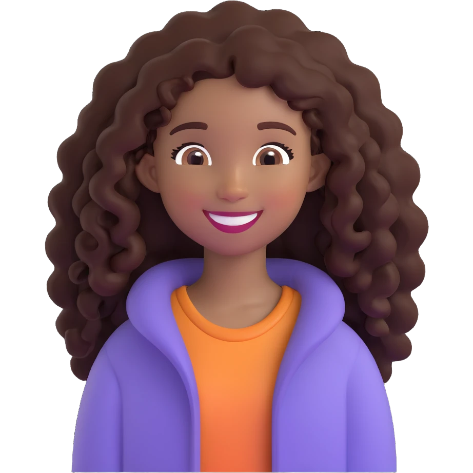pretty black girl with long curly hair, smiling emoji