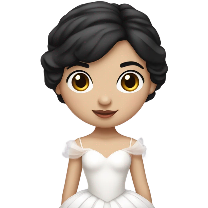 ballerina girl, fair skin girl, black HAIR, white swan lake ballet dress emoji