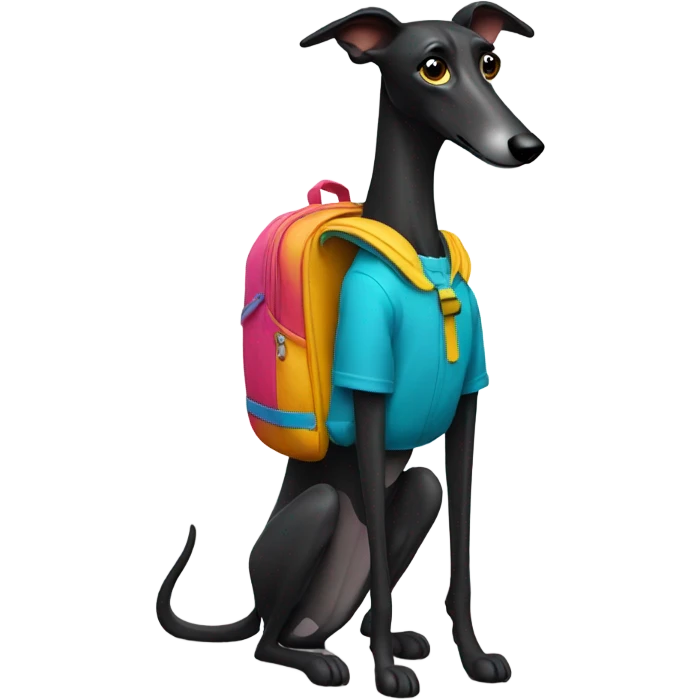 Black greyhound with backpack on emoji