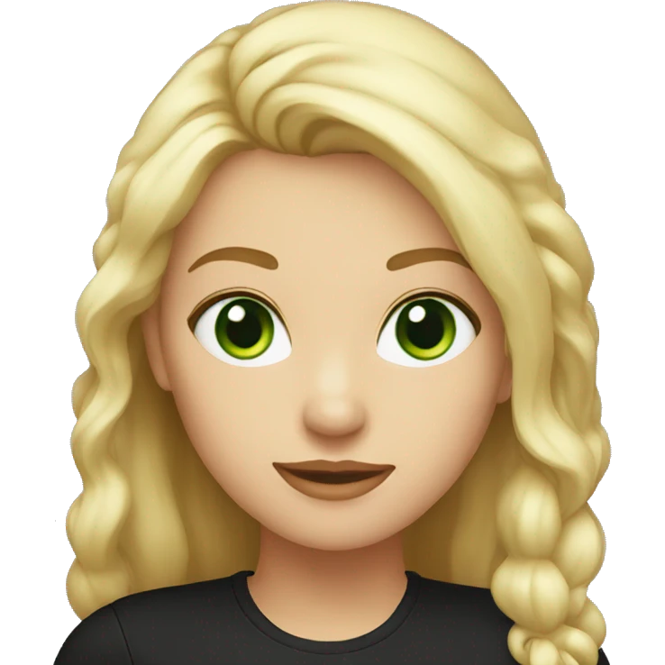 woman with blond hair and green eyes in a black shirt emoji