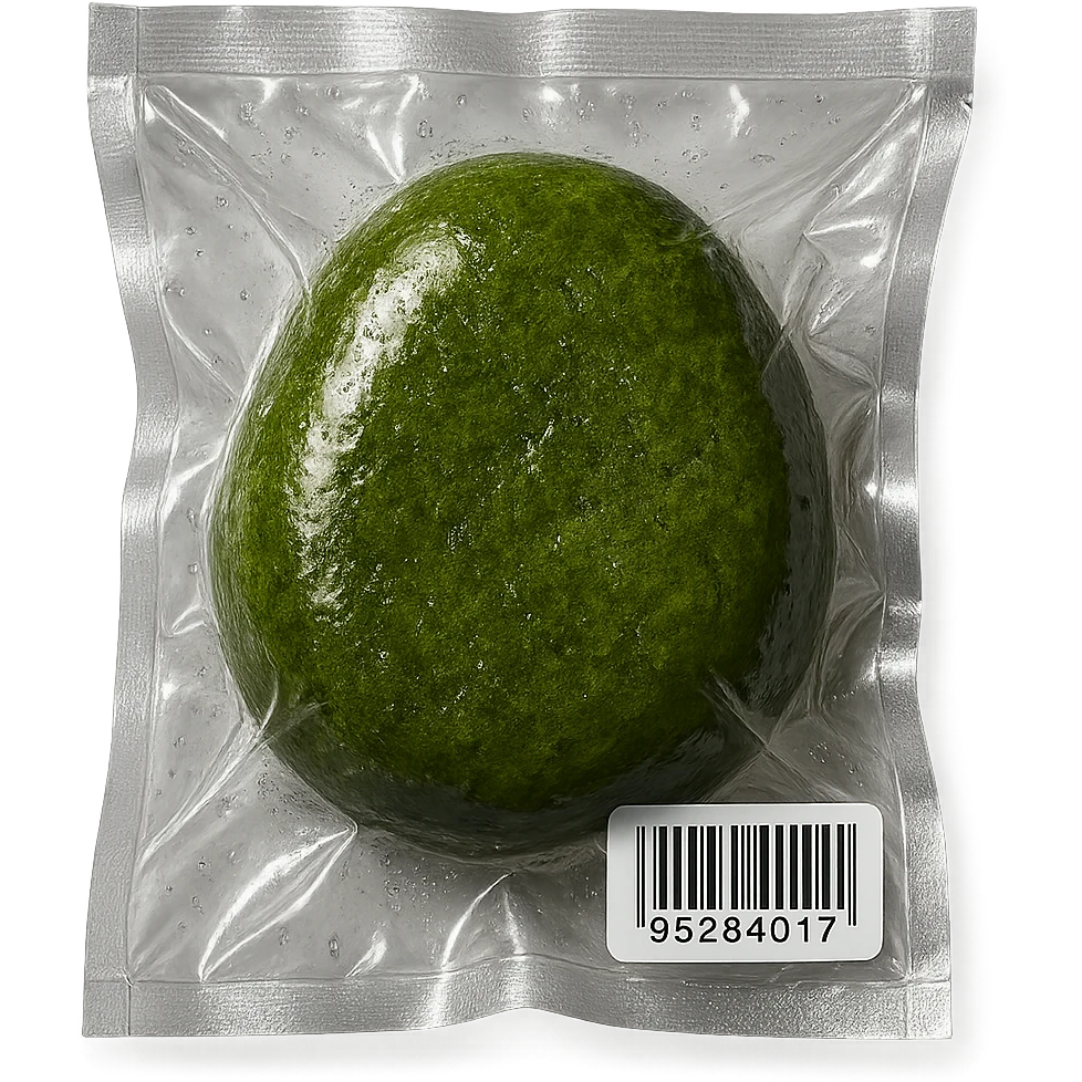 smooth stone covered in moss, glossy emoji