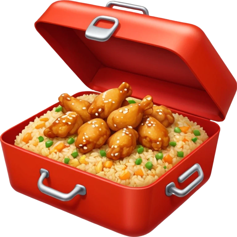 Orange chicken and fried rice in a red box emoji