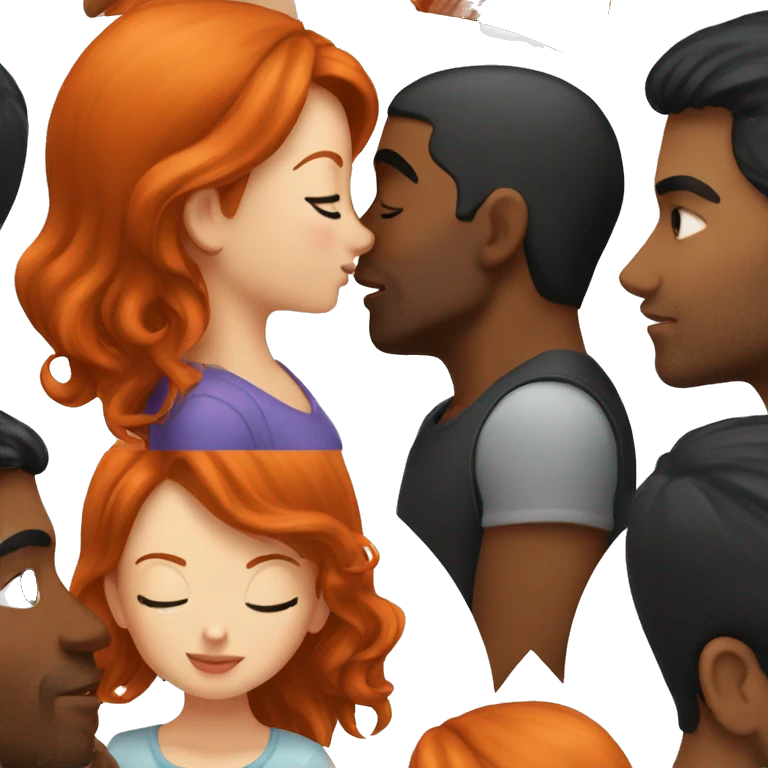 Redhead Girl Kissing black haired man  emoji