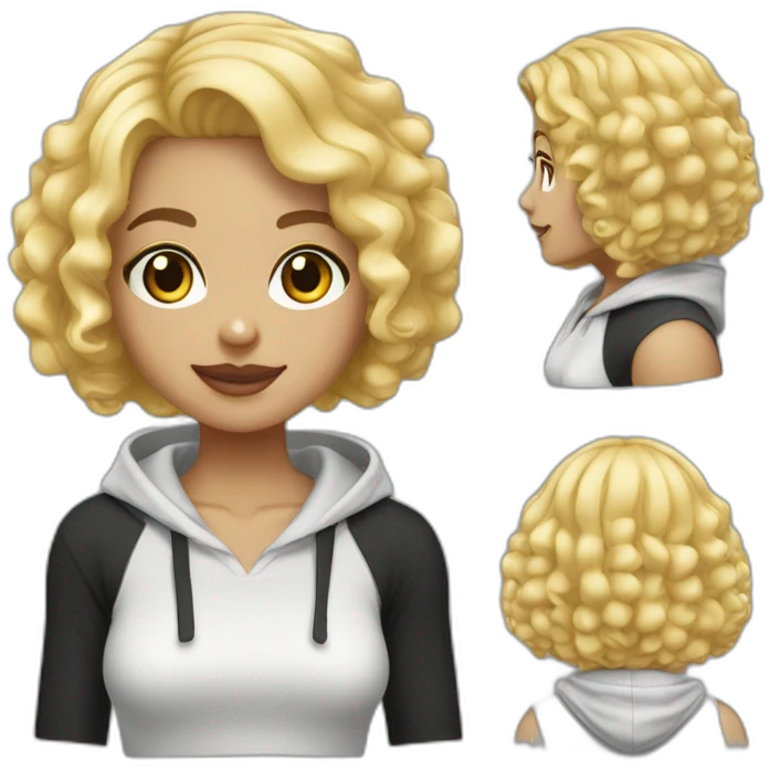 it woman blonde Bob Haircut lite Curly no glasses black outfit hoodies emoji