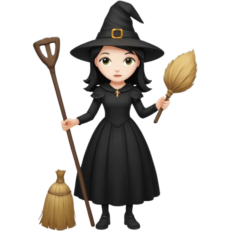 black witch girl with broom emoji