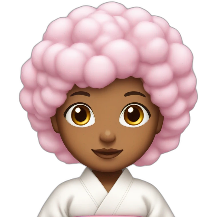 Cute brownskinned girl in a white kimono with cotton Candy colored hair emoji