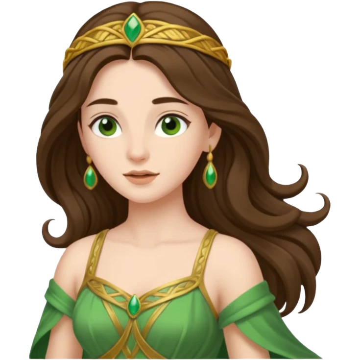 Juno, Marriage Goddess from Rome Mythology with long brunette hair, green outfit emoji