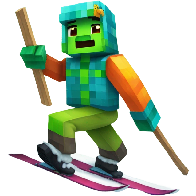 Minecraft Creeper wearing a fish beanie and skiing emoji