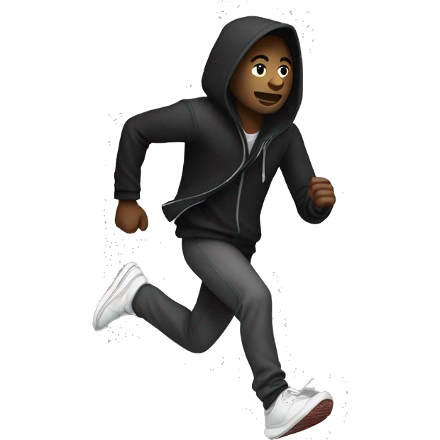 Black hooded man running with dreadlocks and Jordan shoes on emoji