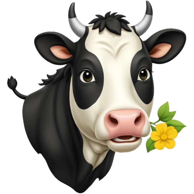 pantomime friesan cow with buttercup in mouth emoji