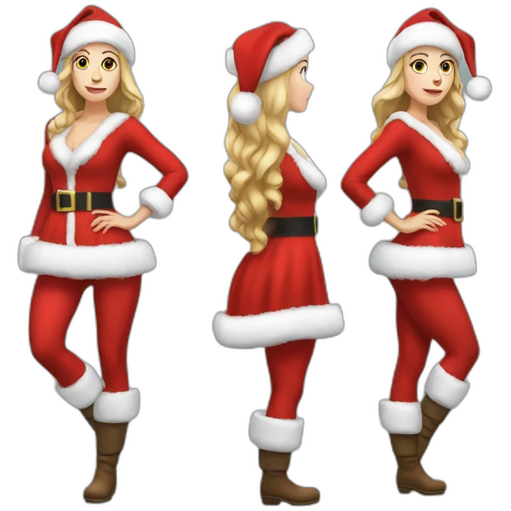 white woman dressed as santa for christmas who strikes the pose full height emoji