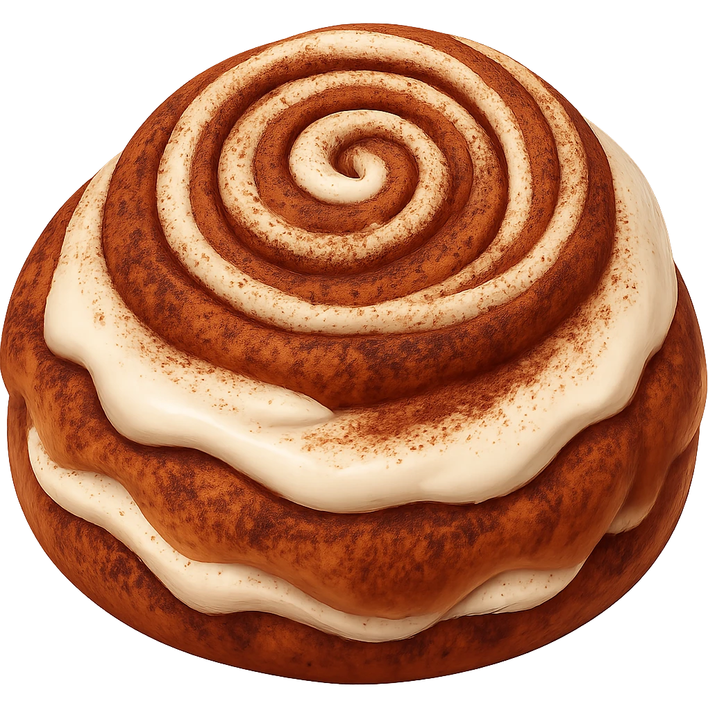 Add more cinnamon to the cinnamon roll with icing in the style of apple emojis. Keep the emoji style and no background. emoji