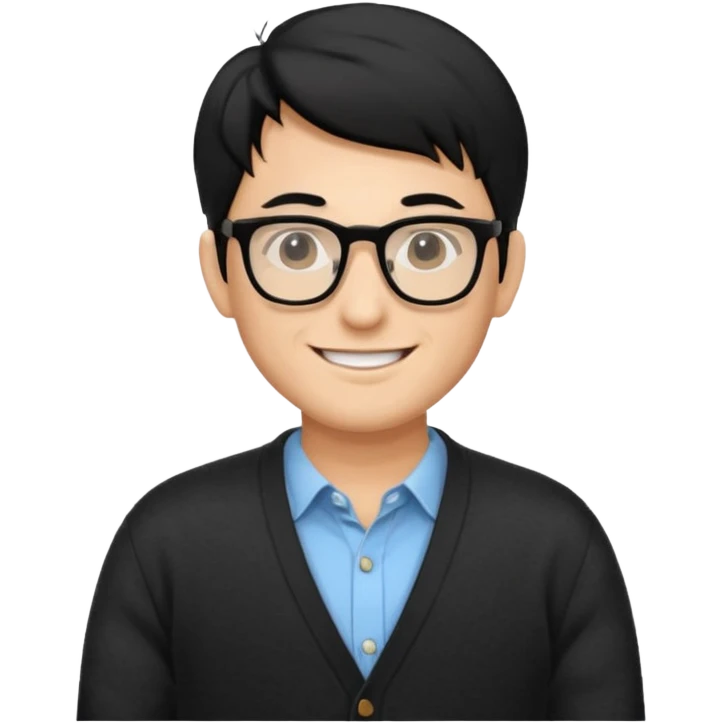 Sexy hipster Santa man with black hair white with black glasses wearing a cardigan  emoji