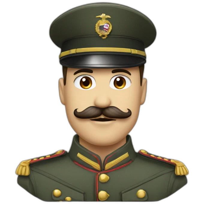 Homme avec moustache carré en tenue militaire levant bras emoji