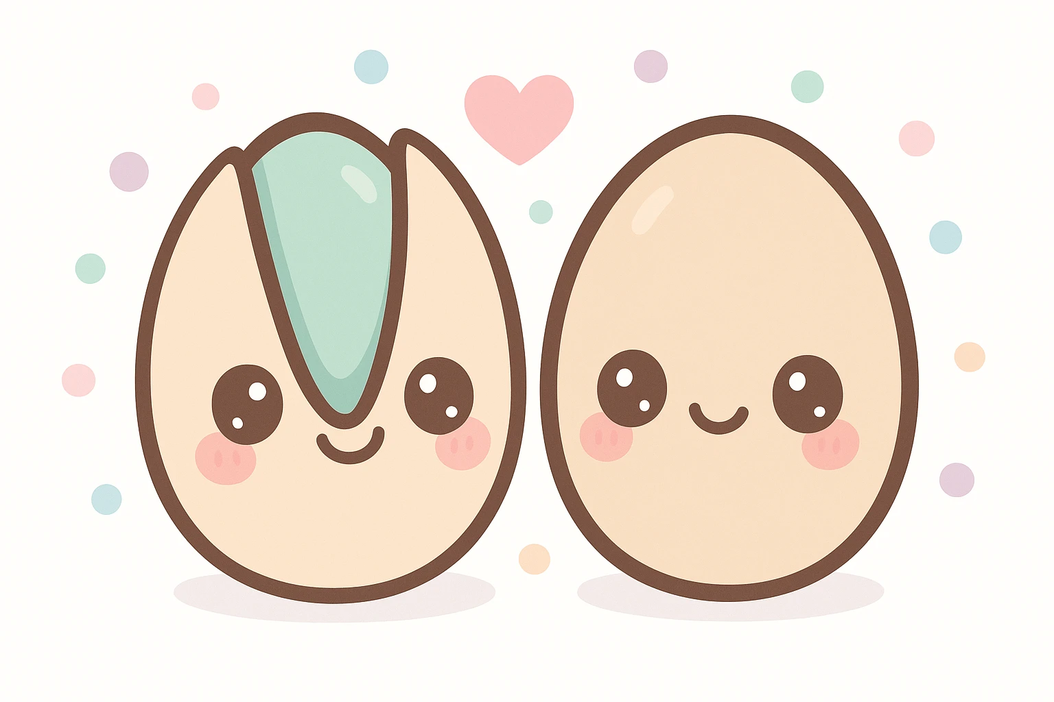 couple of loving pistachios, one with open shell, both with big eyes and blushing cheeks emoji