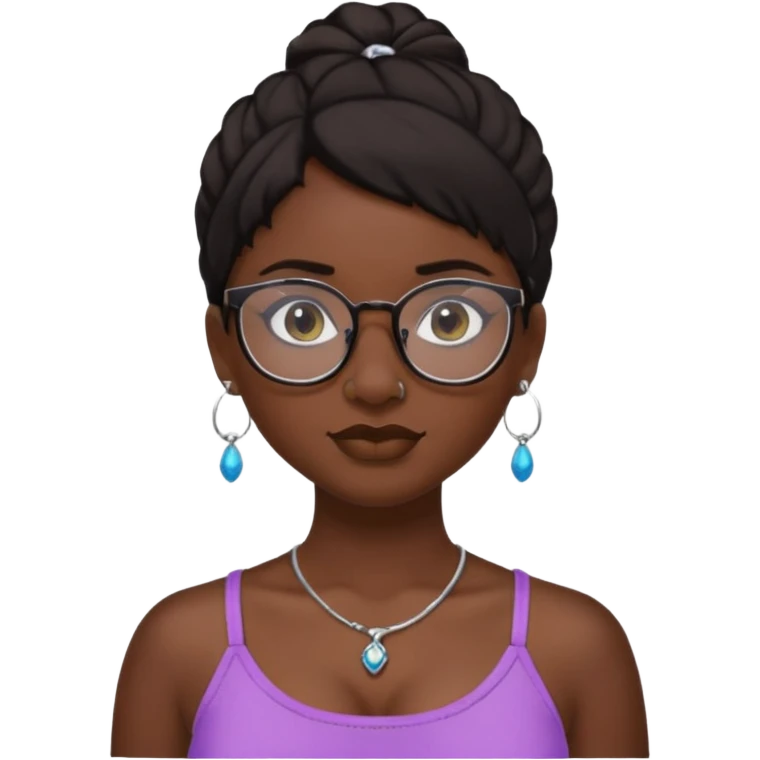 sarah babygirl dark hair and glasses with nose piercing and earrings and crop top emoji