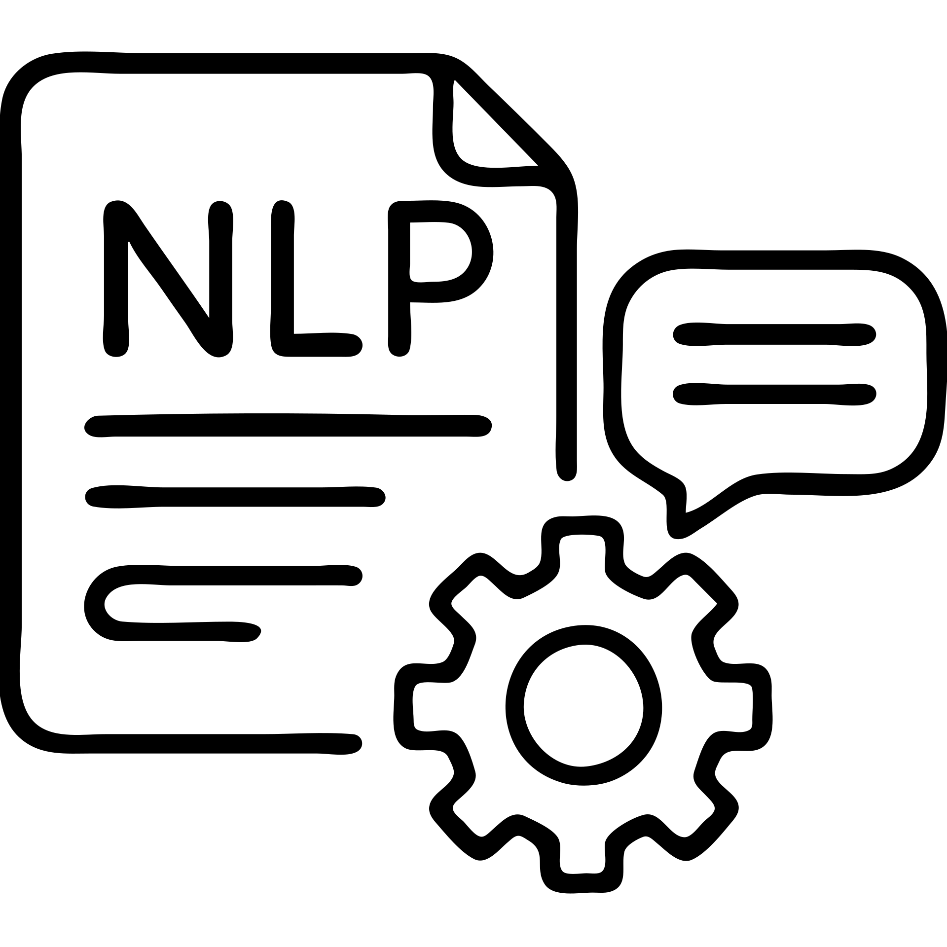 Outlined NLP icon with text processing and language analysis emoji