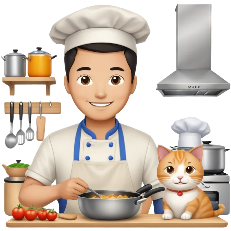 Asian man cooking cat emoji
