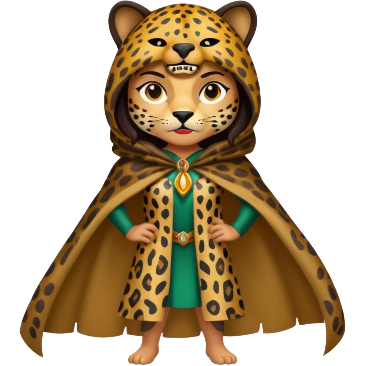forest sticker character, latina woman dressed as jaguar spirit, spotted cloak, confident stance emoji