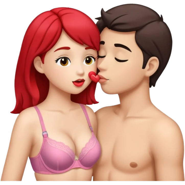 A girl wearing bra and kissing boy emoji