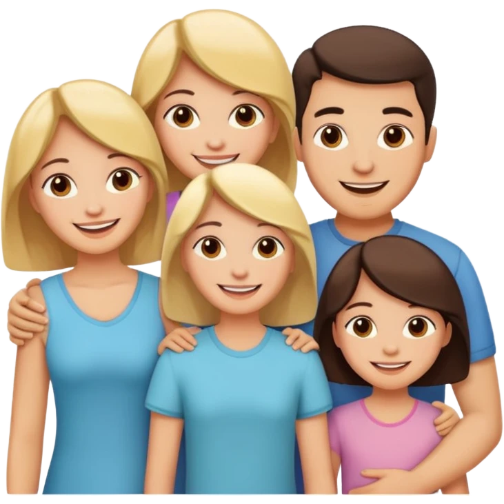 Happy family of 5: mom, dad, sisters and brother emoji