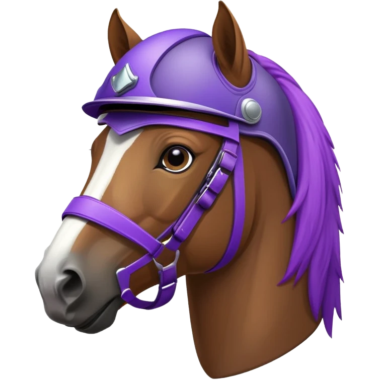 A horse with a purple driver helmet emoji