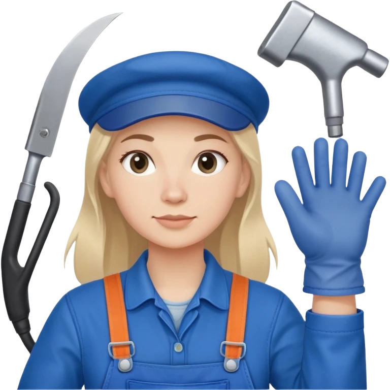 Russian factory worker gender neutral in blue overalls with gloves industrial background emoji