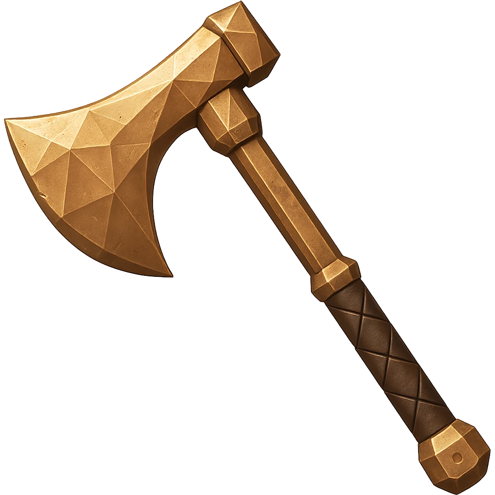 Create a bronze version of the axe, matching the color, texture, and worn metallic look of the bronze dagger, but keep the axe's shape. The style should emulate the emoji style with a transparent background. emoji