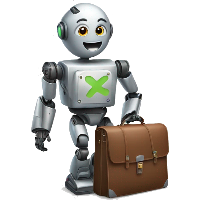 happy robot holds briefcase emoji