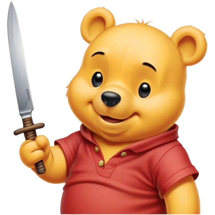 Winnie the pooh smiling and holding a knife  emoji