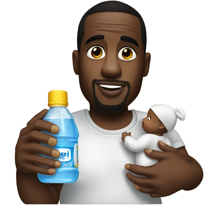 P diddy holding baby with a bottle of baby oil  emoji