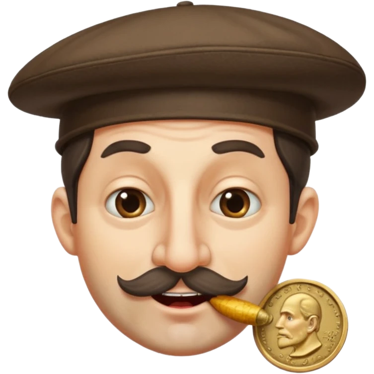 Dishonest big nosed side curled small hat greedy  individual clipping a coin emoji