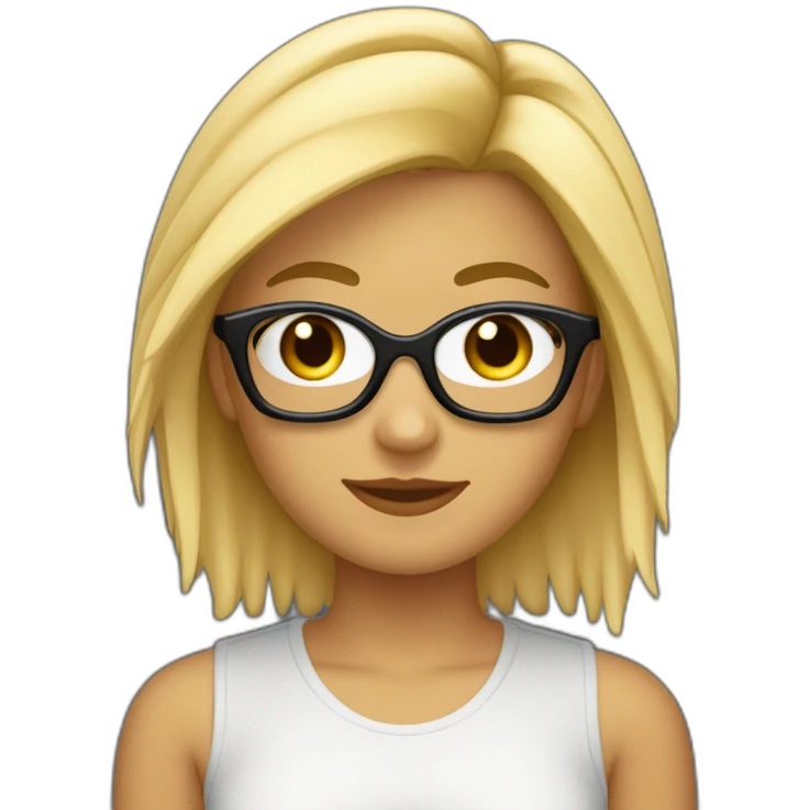 chica rubia con pelo largo y suelto, com mechas rubias en el peloy gafas negras emoji