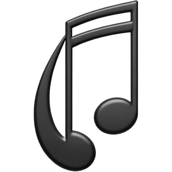 single musical note emoji, deep matte black metal material, smooth rounded geometry emoji
