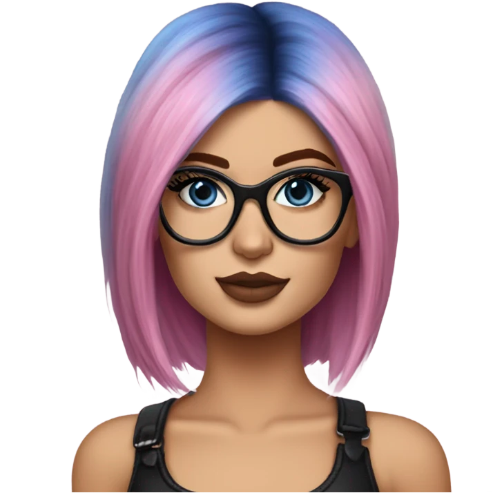 Photo Realistic kylie jenner stylish pink hair BLUE eyes and glasses rock chick emoji