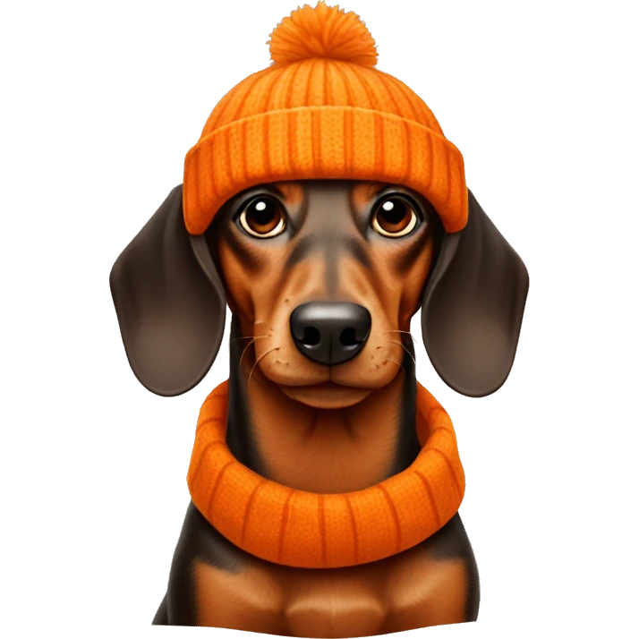 Dachshund wearing orange beanie emoji