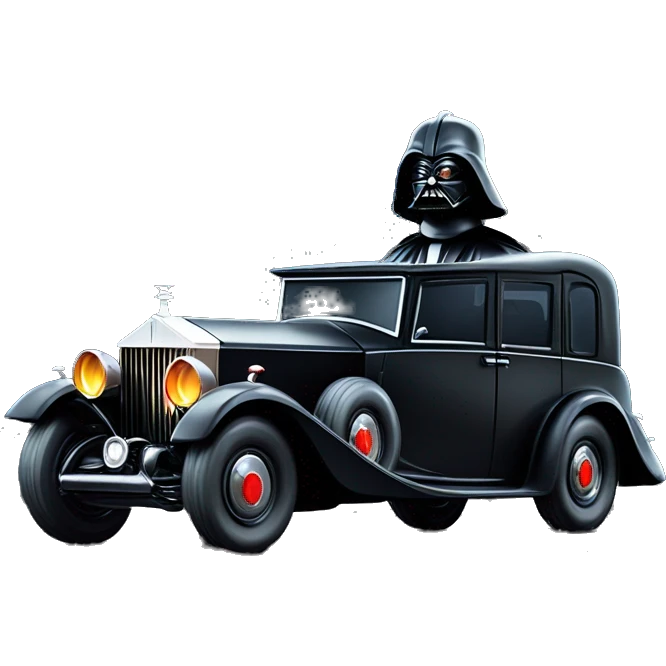    Hot wheels Darth Vader 1934 Rolls Royce scary Halloween monster car driving on dark rainy road.  emoji