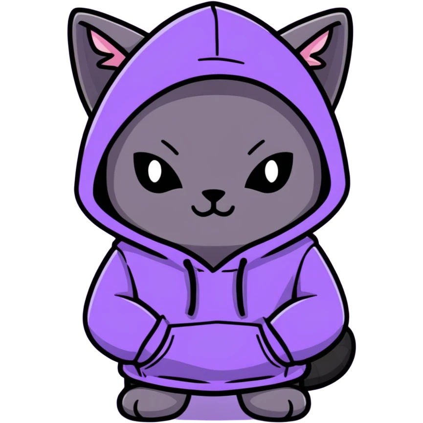 Black cat with a purple hoodie emoji