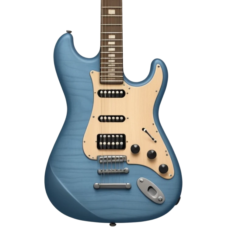 A gray-blue electric guitar with a black pick guard and only one volume knob  emoji