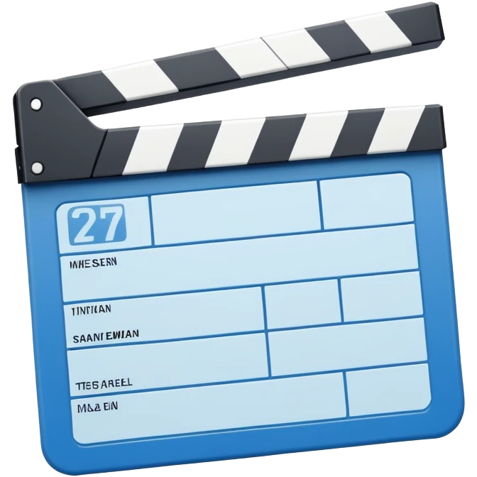 basic movie slate in blue and white, clean lines and simple design emoji