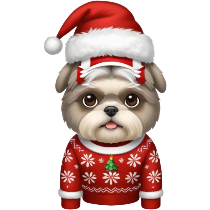 silver gray shih tzu christmas sweater and hat emoji