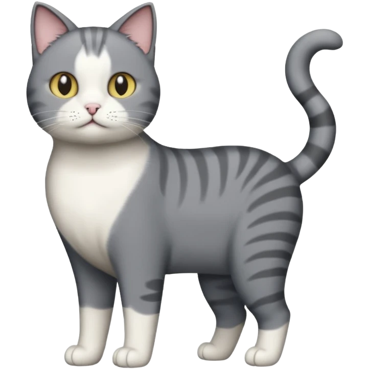 full body derpy looking large short hair dark grey and white cat emoji