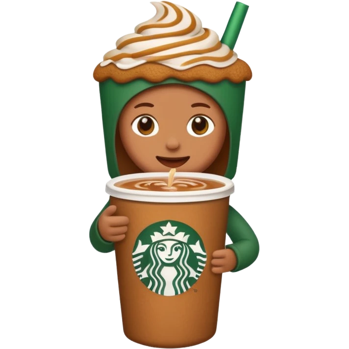 a plain emoji holding a gingerbread chai drink from Starbucks emoji