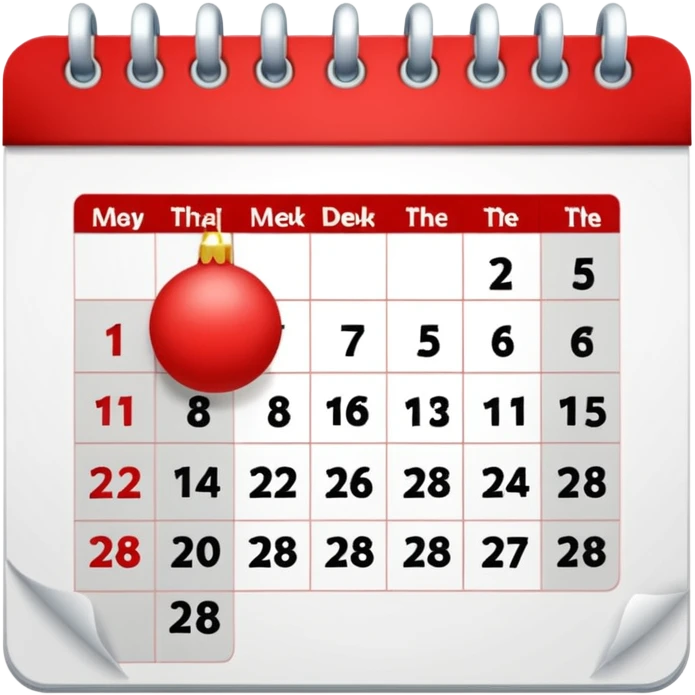 create a calendar for december 2026 , monday comes first day of the week and highlight with red 15-28 december emoji