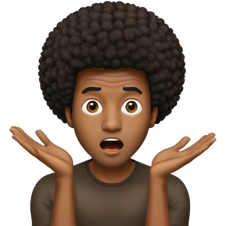 A male "blown away" afro emoji. Dark shade. Surprised face emoji