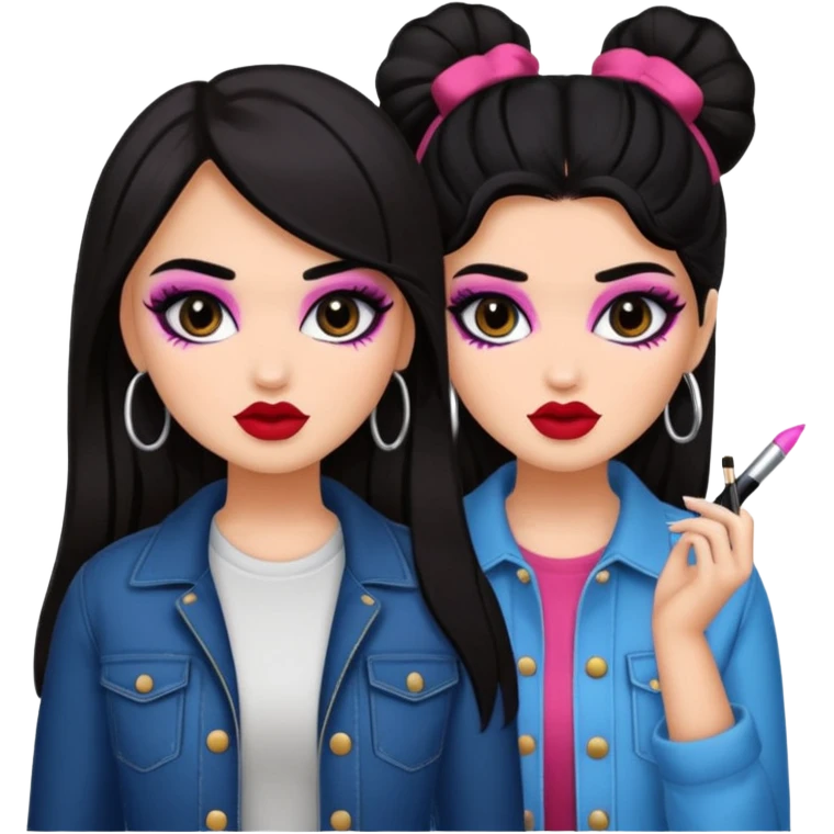 Boujy baddie best friends, trendy heavy makeup both dark hair  emoji