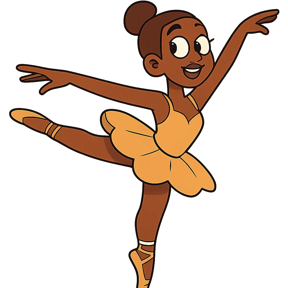 flat toon style dark-skinned ballerina wearing golden outfit emoji