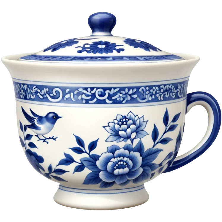 traditional Chinese tea cup with blue and white porcelain design without handle emoji