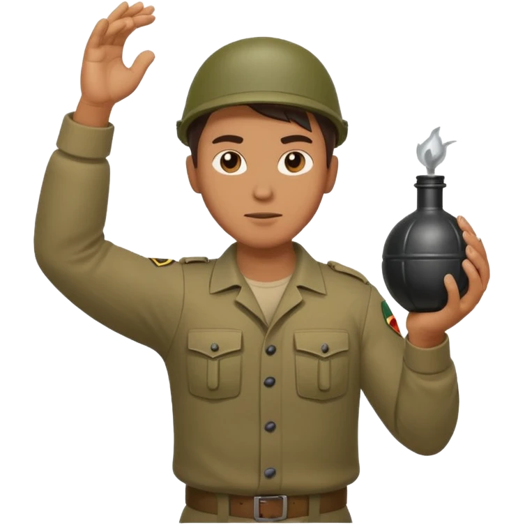 Guy in throwing stance.  One hand on grenade and one hand holding the pin emoji