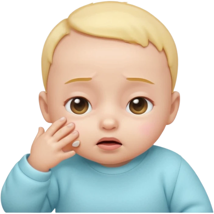 Cute 3D baby emoji, rubbing eyes, sleepy expression, short fine baby hair, soft pastel colors, clean white background  emoji